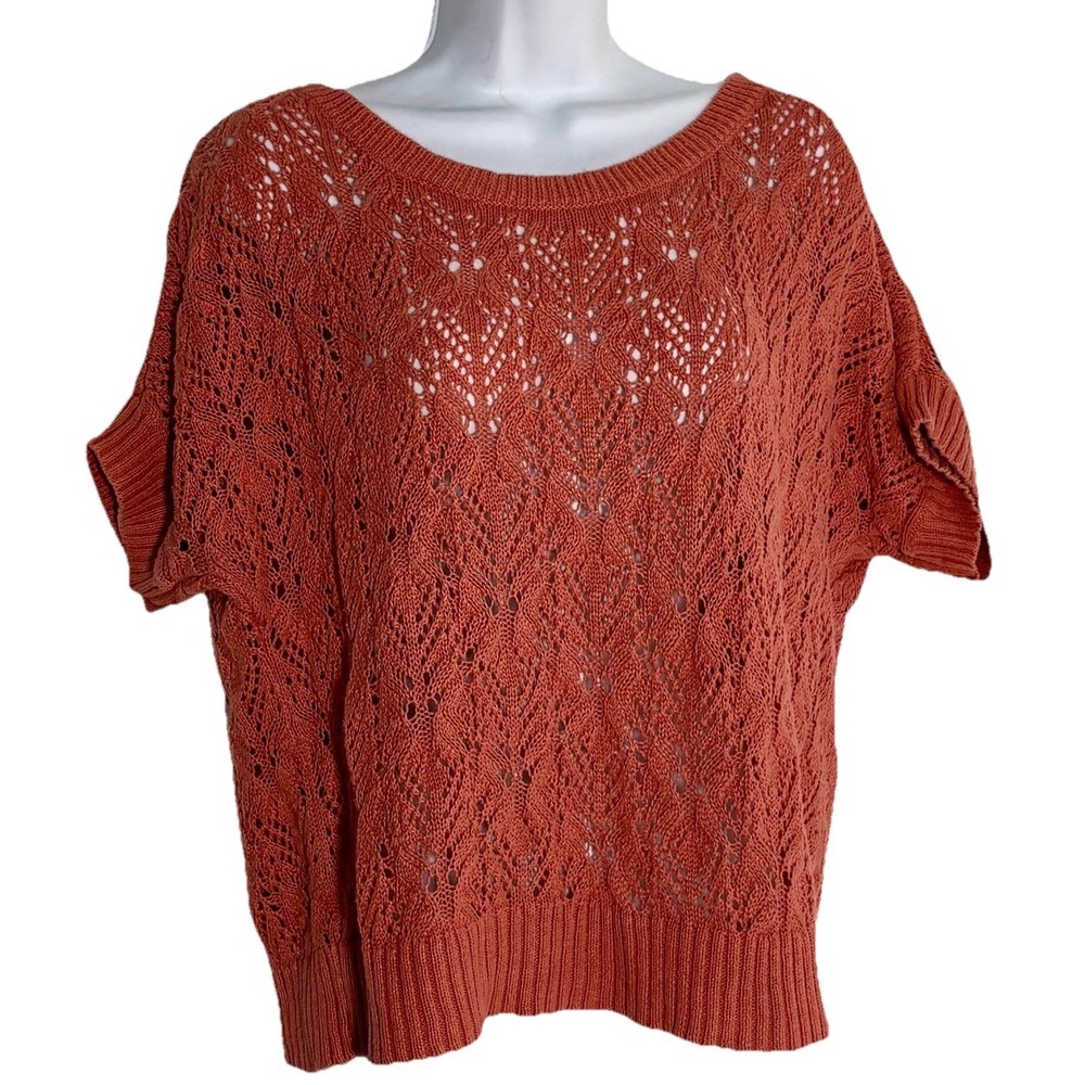 Spring Sweater Open Knit Rust Orange Ramie Cotton-Pullover SS L Cottagecore ***